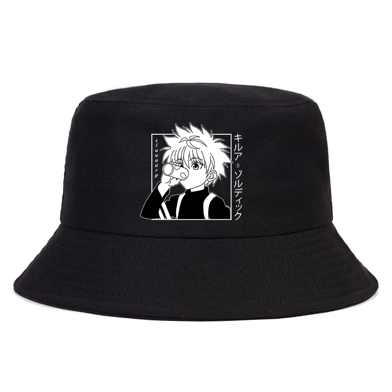 Hunter X Hunter Printed Hat Women Men Panama Bucket Cap The Design Flat Visor Zoldyck Hisoka 90s Anime Fisherman Hat